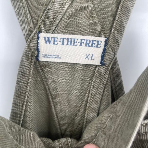 Free People We The Free Olive Green Good Luck Barrel Denim Overalls Size XL - Picture 5 of 10